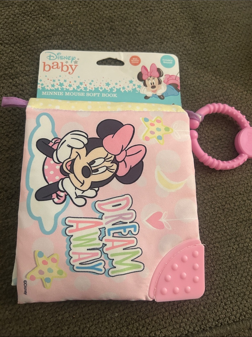 Disney Pink Minnie Mouse Dream Away Soft Baby Book with Teether